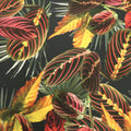 Black Background with Yellow, Red and Green Leaves Printed Fabric - Rex Fabrics