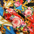 Red Background with Multicolored Floral and Arabesque Printed Fabric - Rex Fabrics
