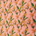 Pink Background with Orange and Green Floral Printed Fabric - Rex Fabrics
