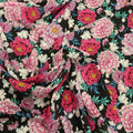 Black Background with Pink and Fuschia Floral Printed Fabric - Rex Fabrics