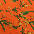 Orange Background with Yellow and Green Floral Printed Fabric - Rex Fabrics