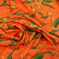 Orange Background with Yellow and Green Floral Printed Fabric - Rex Fabrics