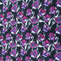 Black  Background with Purple and White Floral Printed Fabric - Rex Fabrics