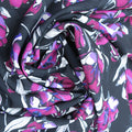 Black  Background with Purple and White Floral Printed Fabric - Rex Fabrics