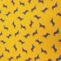 Mustard Background with Blue and Red Figurines Printed Fabric - Rex Fabrics