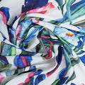 White Background with Blue and Green Floral Printed Fabric - Rex Fabrics