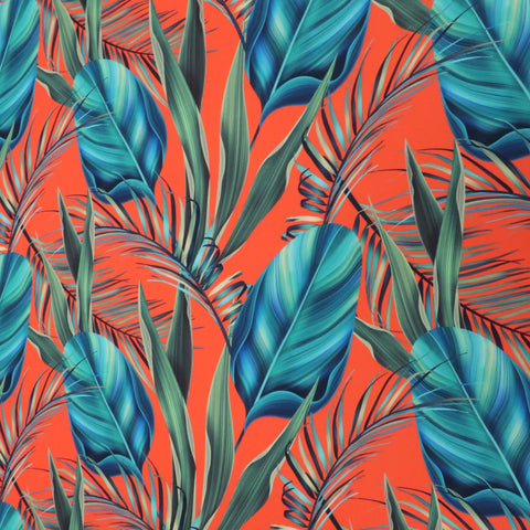 Red with Blue Floral Printed Polyester - Rex Fabrics