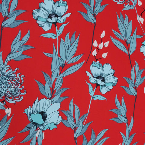 Formula Red Floral Printed Polyester - Rex Fabrics