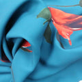 Roses on Light Blue Printed Polyester - Rex Fabrics