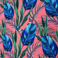 Blue Multicolored Leaves on Pink Printed Polyester - Rex Fabrics