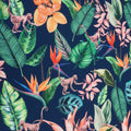 Green Leaves with Monkeys on Navy Printed Polyester Crepe - Rex Fabrics