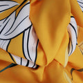 White Floral on Yellow Printed Polyester Crepe - Rex Fabrics