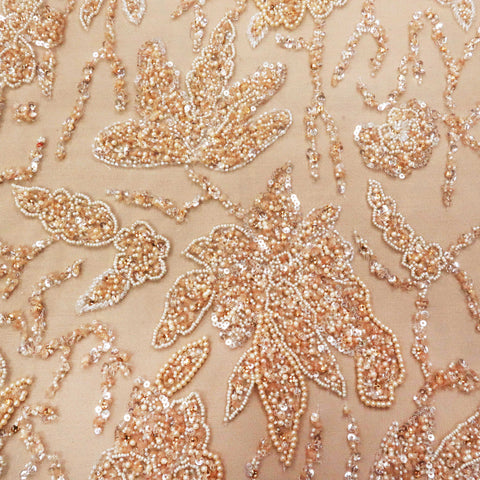 Nude Heavily Beaded Embroidered Exclusive Tulle Fabric - Rex Fabrics