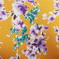 Purple-Blue Floral on Yellow Printed Crepe Fabric - Rex Fabrics