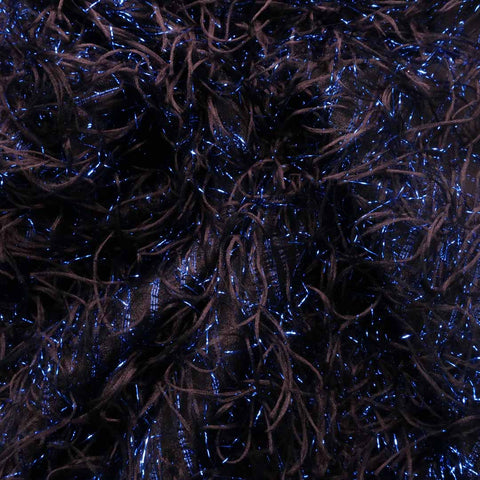 Fringes Textured Black And Blue Brocade Fabric - Rex Fabrics