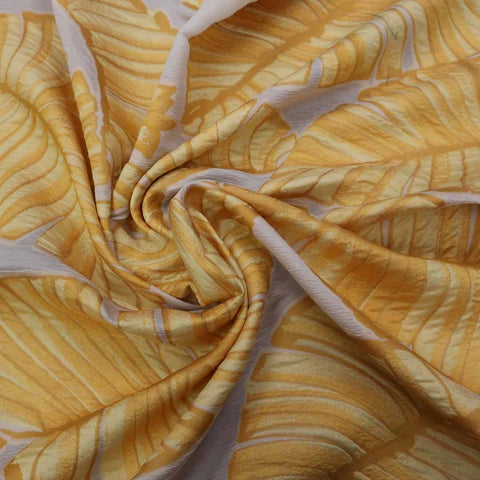 Leaves Textured Yellow Brocade Fabric - Rex Fabrics