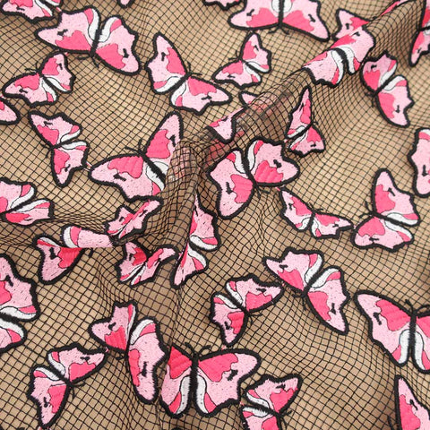 Pink Abstract Embroidered Tulle Fabric - Rex Fabrics