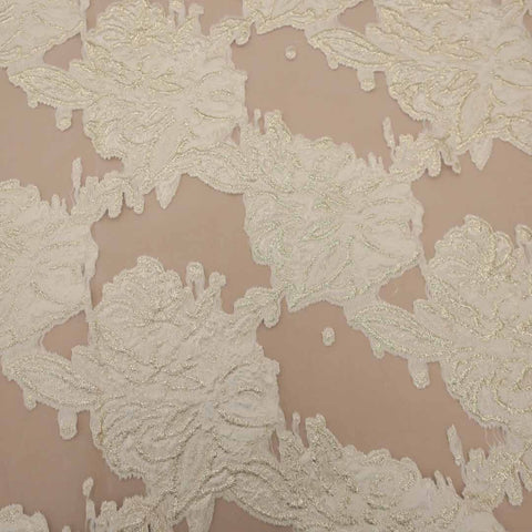 Floral Textured White Brocade Fabric - Rex Fabrics