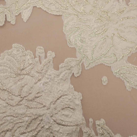 Floral Textured White Brocade Fabric - Rex Fabrics