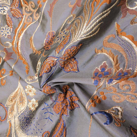 Floral Textured Multicolor Brocade Fabric - Rex Fabrics