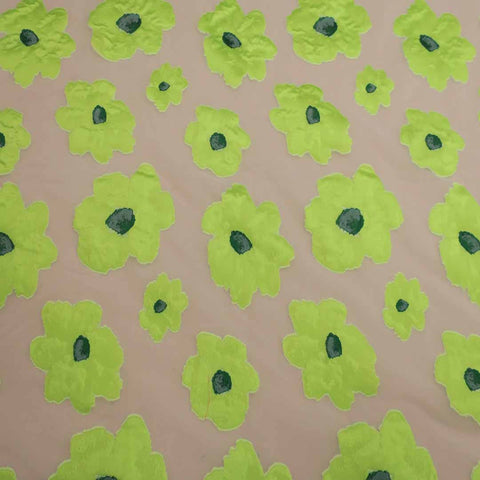 Green Floral Textured Embroidered Organza Fabric - Rex Fabrics
