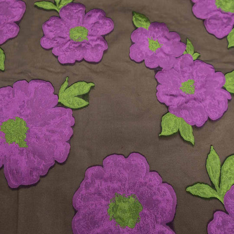 Purple And Brown Floral Textured Embroidered Organza Fabric - Rex Fabrics