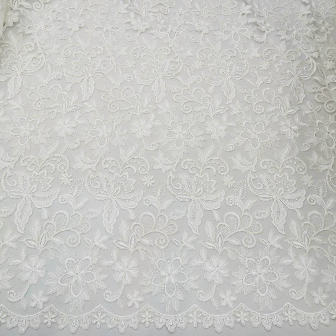 White Corded Chantilly Floral French Bridal Lace Dentelle de Calais