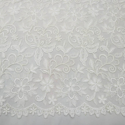 White Corded Chantilly Floral French Bridal Lace Dentelle de Calais - Rex Fabrics