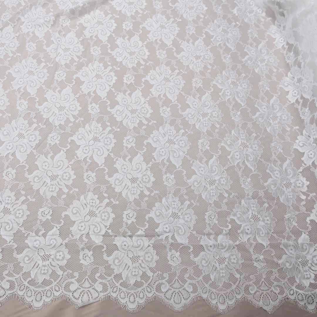 White Corded Chantilly Floral French Bridal Lace Dentelle de