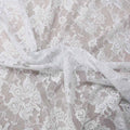 White Corded Chantilly Floral French Bridal Lace Dentelle de Calais - Rex Fabrics