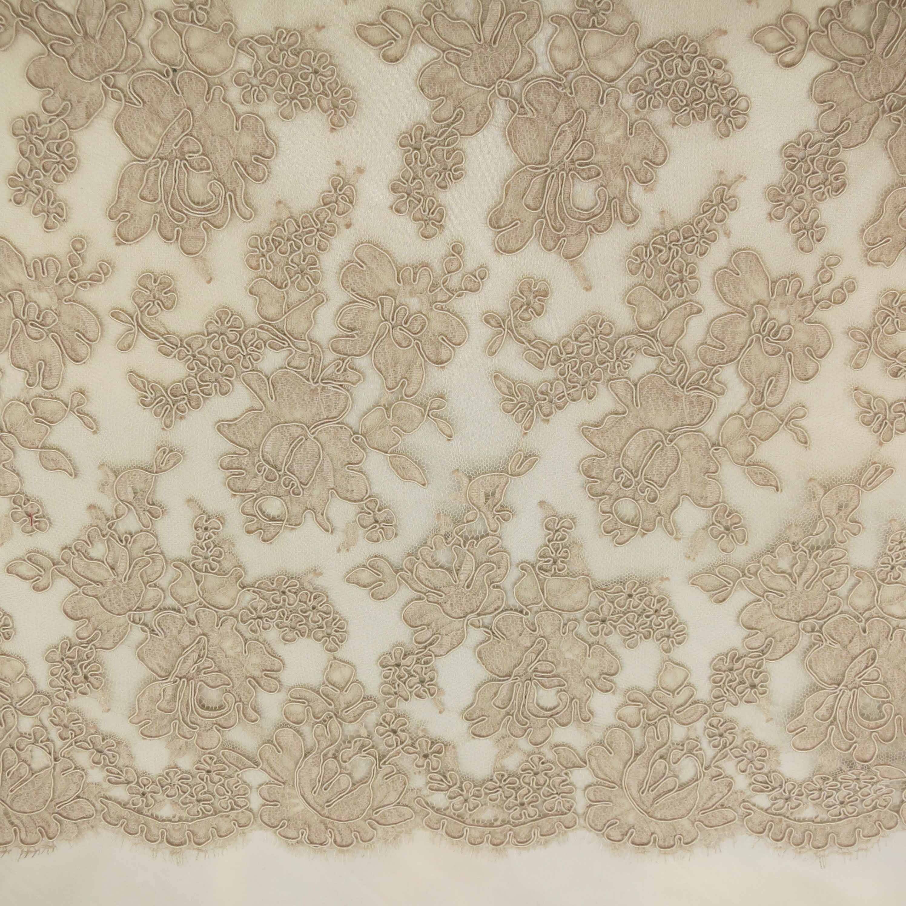 Beige Floral Corded French Lace
