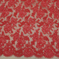 Red Double Scalloped Floral Corded French Lace - Rex Fabrics