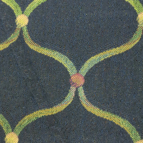 Smalt Blue with Abstract Swamp Green Lines Decorative Brocade Fabric - Rex Fabrics
