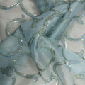 Aqua Sequin Embroidered Spiral Decorative Organza - Rex Fabrics