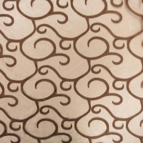 Brown Embroidered Swirl Decorative Organza - Rex Fabrics