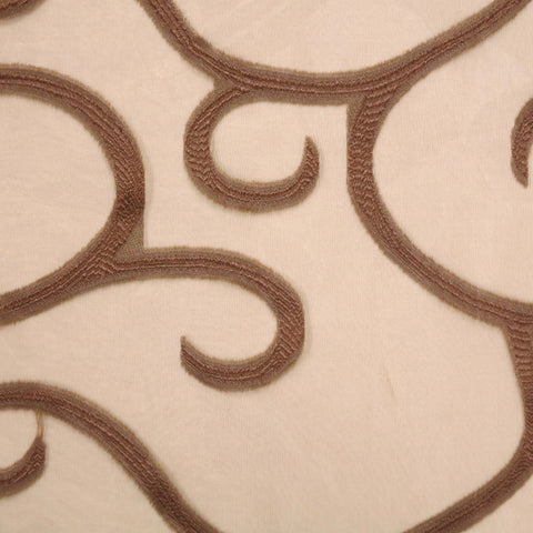 Brown Embroidered Swirl Decorative Organza - Rex Fabrics