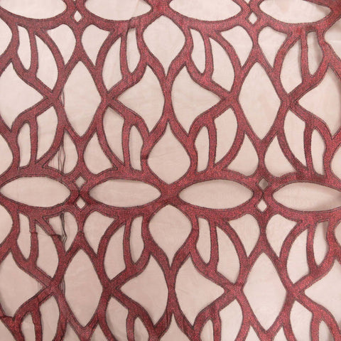 Dusty Red Embroidered Abstract Decorative Organza - Rex Fabrics