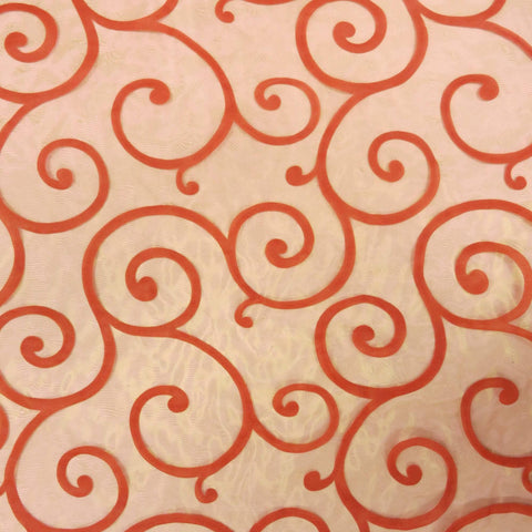 Orange Embroidered Swirl Decorative Organza - Rex Fabrics