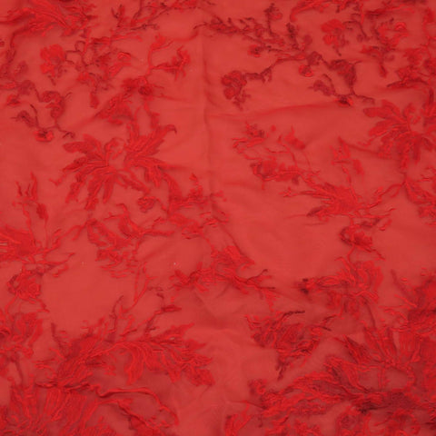 Red Floral Embroidered Organza Fabric - Rex Fabrics