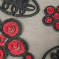 Black and Red Floral Embroidered Tulle Fabric - Rex Fabrics