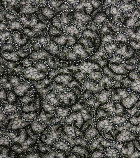 Black and Silver Abstract Embroidered Tulle Fabric - Rex Fabrics