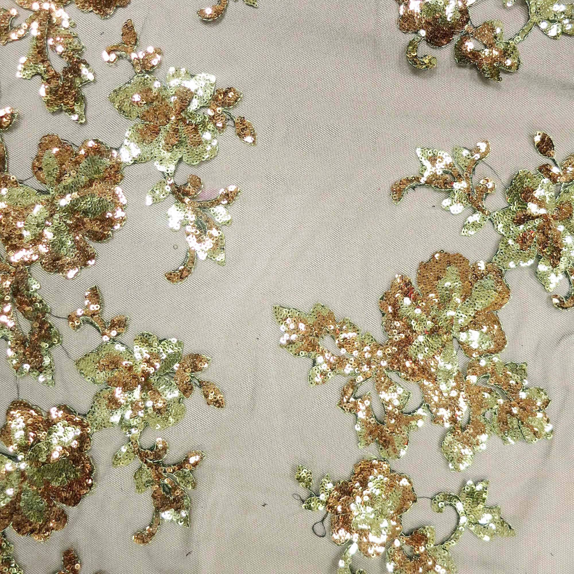 Copper and Gold Floral Sequin Embroidered Tulle | Rex Fabrics