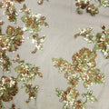 Copper and Gold Floral Sequin Embroidered Tulle - Rex Fabrics