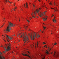 Fire Red on Black Feathered Embroidered Fashion Fabric - Rex Fabrics