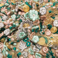 Green Multicolored Floral on Nude Embroidered Tulle Fabric - Rex Fabrics