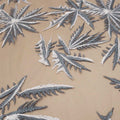 Grey Leaves Design on Nude Embroidered Tulle Fabric - Rex Fabrics