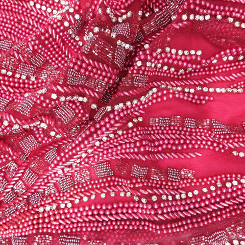 Heavily Dark Red Embroidered on Cherry Tulle - Rex Fabrics