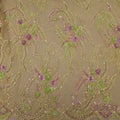 Light Green with Fuchsia Accents Floral Heavily Beaded Embroidered Lace - Rex Fabrics