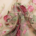 Pink Floral on Nude Embroidered Tulle Fabric - Rex Fabrics