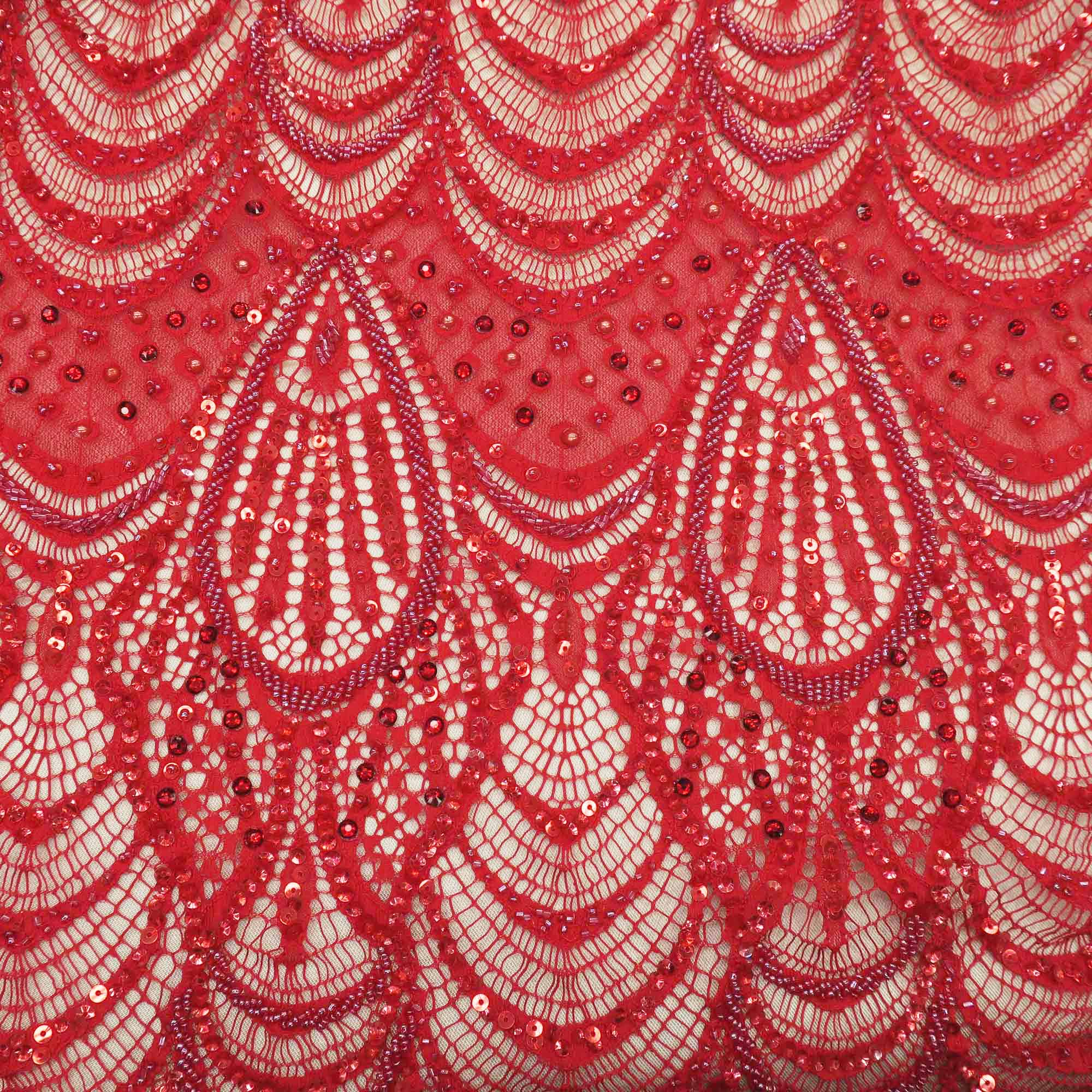 Red Beaded Floral Embroidered Fashion Fabric Rex Fabrics